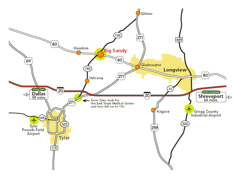 Big Sandy, Texas - Greater area map